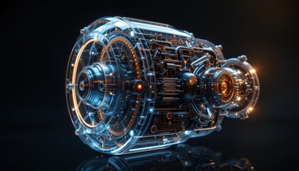 Poster - Futuristic Engine Design with Neon Lights and Detailed Mechanics