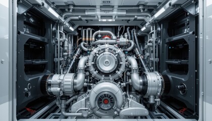 Poster - Detailed Engine Assembly Inside Advanced High-Tech Machinery