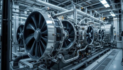 Poster - High-Tech Jet Engine Close-Up in Modern Aerospace Facility