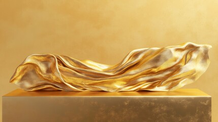 Poster - Golden fabric draped elegantly on a gold platform against a muted gold background.