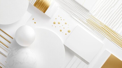 Aufkleber - Abstract white and gold geometric shapes background.