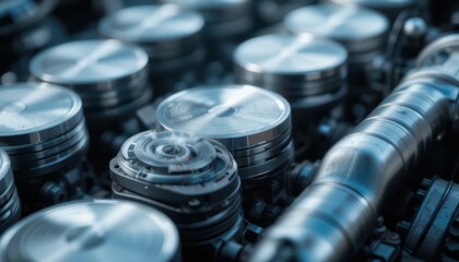 Poster - Close-up View of Engine Piston Components and Machinery Details