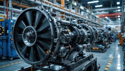 Poster - High-Tech Industrial Engine Components Inside Modern Manufacturing Facility