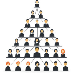 Aufkleber - infographics business icon set concept. Hierarchical organizational structure with diverse employees