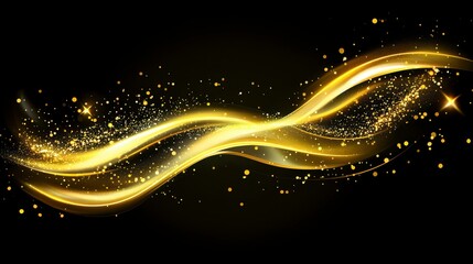 Aufkleber - Abstract golden glowing wave with sparkles on black background.