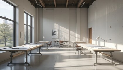 Poster - Modern Creative Workspace with Large Windows and Natural Light