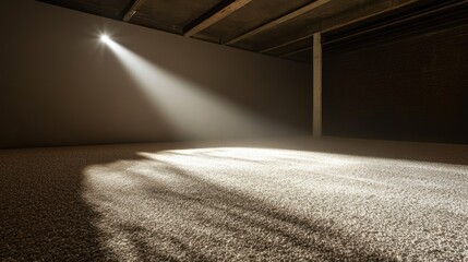 Aufkleber - Spotlight beam illuminates a dark room's carpeted floor, creating dramatic light and shadow effects.