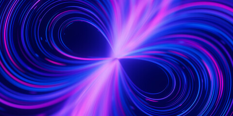 Poster - Warped data light speed flow. Abstract round digital data stream of quantum computing. Cyberspace of qubit trail waves with DOF. Modern tech information transmission.