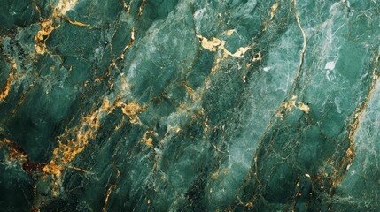 Poster - Close-up of luxurious green marble with gold veins.