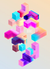 Wall Mural - multicolored 3d cubes. glass iridescent geometric shape. abstract conceptual background