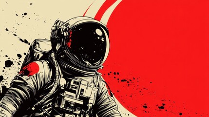 Poster - Stylized illustration of an astronaut against a red planet backdrop.