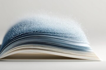 Poster - Artistic representation of an open book releasing sparkles in a minimalist setting during daylight hours