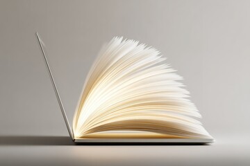 Poster - Open book with pages fanned out displaying intricate textures and lighting in a minimalist setting