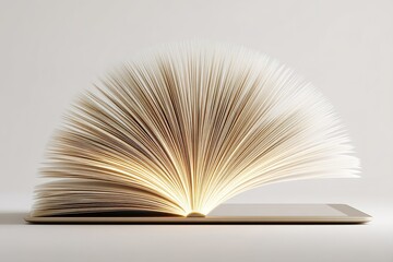 Poster - Open book with fanned pages resting on a tablet, showcasing the blend of traditional reading and digital technology