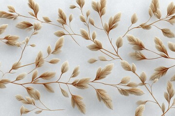 Poster - Soft beige foliage arranged elegantly on a light background, showcasing natural beauty and delicate textures