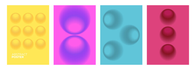 Poster -  Set of abstract posters with color gradient defocused round shapes for creative graphic design. Blurred spheres. Vector illustration.	