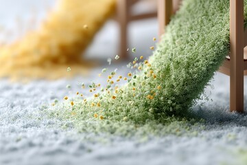 Poster - creative display of colored fibers flowing from miniature chairs in a vibrant setting