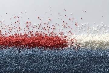 Poster - Colorful grains arranged in red, white, and blue patterns create a vibrant visual display on a white surface