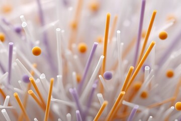 Poster - Colorful abstract structure with thin strands and spheres in pastel tones close-up