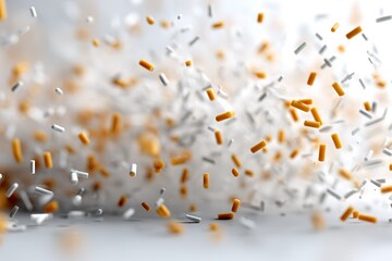 Poster - Colorful particles scatter in a dynamic display against a soft background in a creative setting