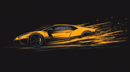 Aufkleber - Yellow sports car speeding, leaving a motion trail.