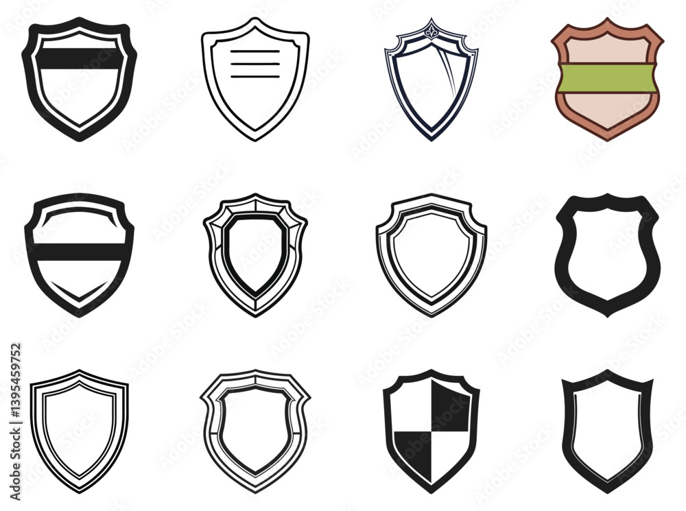 Heraldic Shields Icon Set Illustrations Different Shapes and Outlines ...