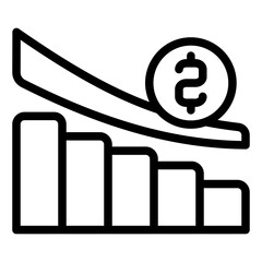 Poster - Currency chart line icon, finance concept. Vector graphics. Down graph and money coin, market sign on white background, style mobile or design.