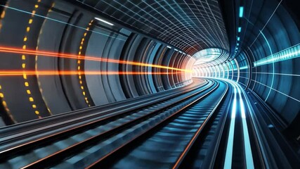 Poster - futuristic tunnel design glowing lights and curved tracks create dynamic sense of speed and motion, 