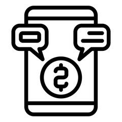 Poster - Smartphone with coin and messages line icon, banking concept. Vector graphics. Money spending with phone, gadget sign on white background, style mobile or design.
