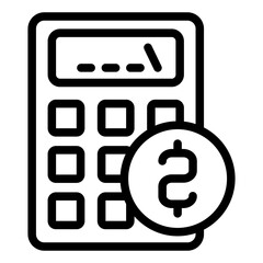 Poster - Calculator with coin line icon, finance accounting concept. Vector graphics. Counting money, tool sign on white background, style mobile or design.