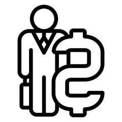 Poster - businessman line icon, bank account concept. vector graphics. man with briefcase bag. money sign on 