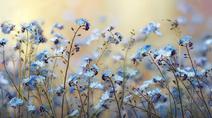 Aufkleber - Close-up of delicate light-blue forget-me-not flowers, creating a soft and serene image, showcasing springtime bloom and natural beauty, ideal for peaceful or romantic concepts