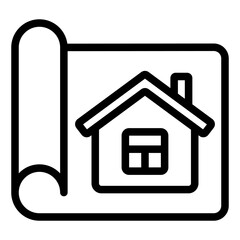 Poster - House blueprint line icon, architecture concept. Vector graphics. Cottage building construction plan, project sign on white background, style mobile or design.