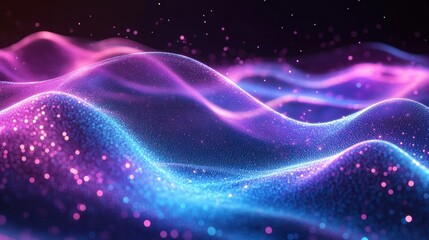 Poster - abstract ethereal landscape shimmering with a gradient of vibrant pink and blue light evoking a sense of cosmic elegance and smooth fluidity