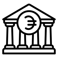 Poster - bank building with coin line icon, finance concept. vector graphics. building with roman columns and