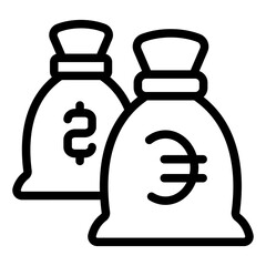 Poster - two money bags pair line icon, banking concept. vector graphics. emoney cash bags, savings sign on w