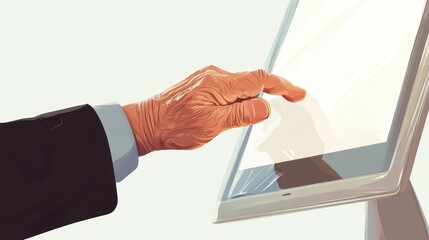 Poster - An aged hand touching a screen on a technological display device