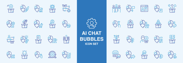 Bots icon set. Editable Stroke Icon Collection. Includes assistance, car, chat, cloud, coding, computer, game, helper, and More. Outline icons vector collection.