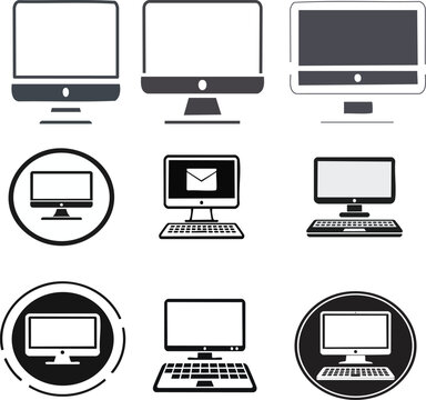 Set of black and white computer icons perfect for web design, tech blogs, apps, and digital projects. Clean and minimal style for modern layouts.