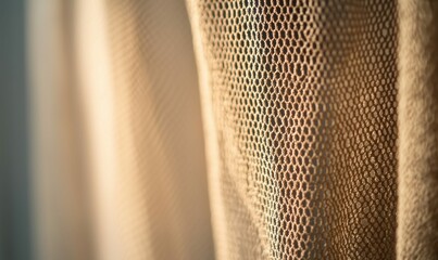 Poster - An abstract, soft-lit photo showcasing the delicate texture and pattern of a sheer curtain.