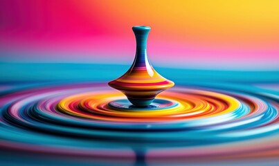 Poster - A vivid spinning top gracefully creates mesmerizing concentric ripples in a dynamic, colorful display.