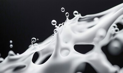 Poster - Close-up of splashing white liquid creating dynamic shapes and capturing a moment of fluid motion.