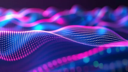Poster - Digital waves of vibrant colors in blue, pink, and purple create mesmerizing abstract patterns, evoking sense of movement and energy in this captivating visual experience.