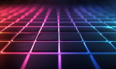 Poster - Illuminated tiles create a modern grid with neon accents, glowing with vivid colors and sleek design.