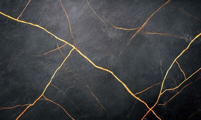 Poster - Dramatic black marble adorned with golden veins creates an eye-catching kintsugi pattern with unique textures.