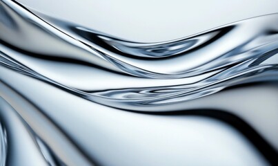 Poster - A mesmerizing silvery liquid forms dynamic waves with glossy reflections and smooth, flowing curves.