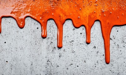 Poster - Bright orange paint vividly drips down a textured grey wall, offering a bold and abstract aesthetic.