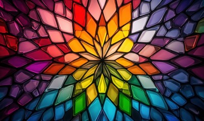 Poster - An eye-catching, colorful glass mosaic radiates from a central point in geometric harmony.