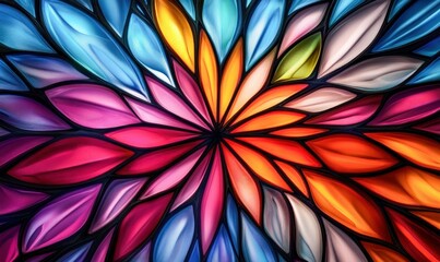 Poster - A vibrant, abstract mosaic image featuring colorful, petal-like segments radiating from the center.