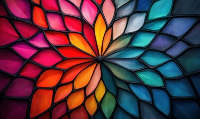 Poster - A stunning colorful mosaic formed by petal-like shapes creates an abstract textured pattern.
